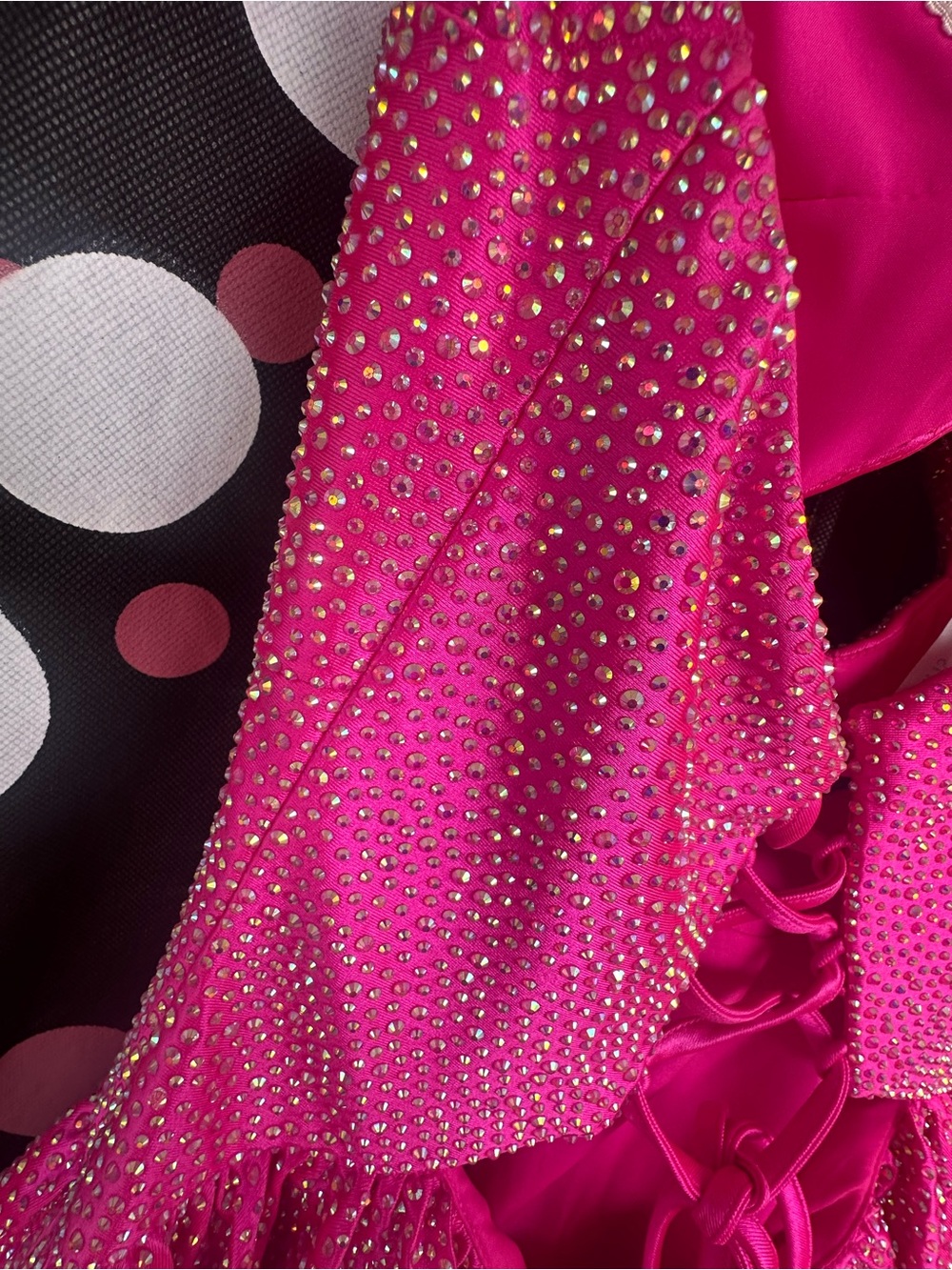 Sherri Hill Hot Pink Rhinestone Tiered Ruffle Prom Dress - Picture 4 of 9